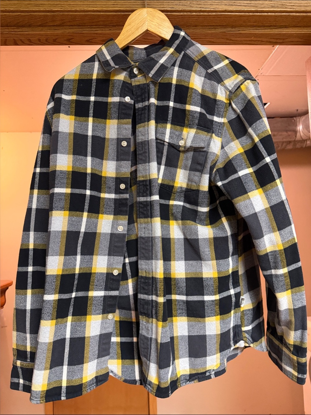 North Face Men's Black & Yellow Plaid Flannel Shirt